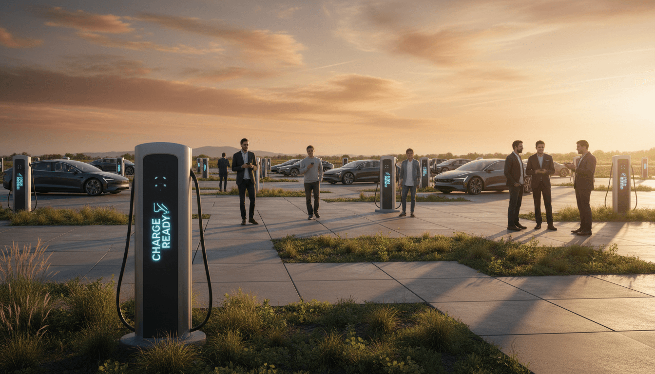 Sleek electric car parked on a scenic coastal road with warm evening light